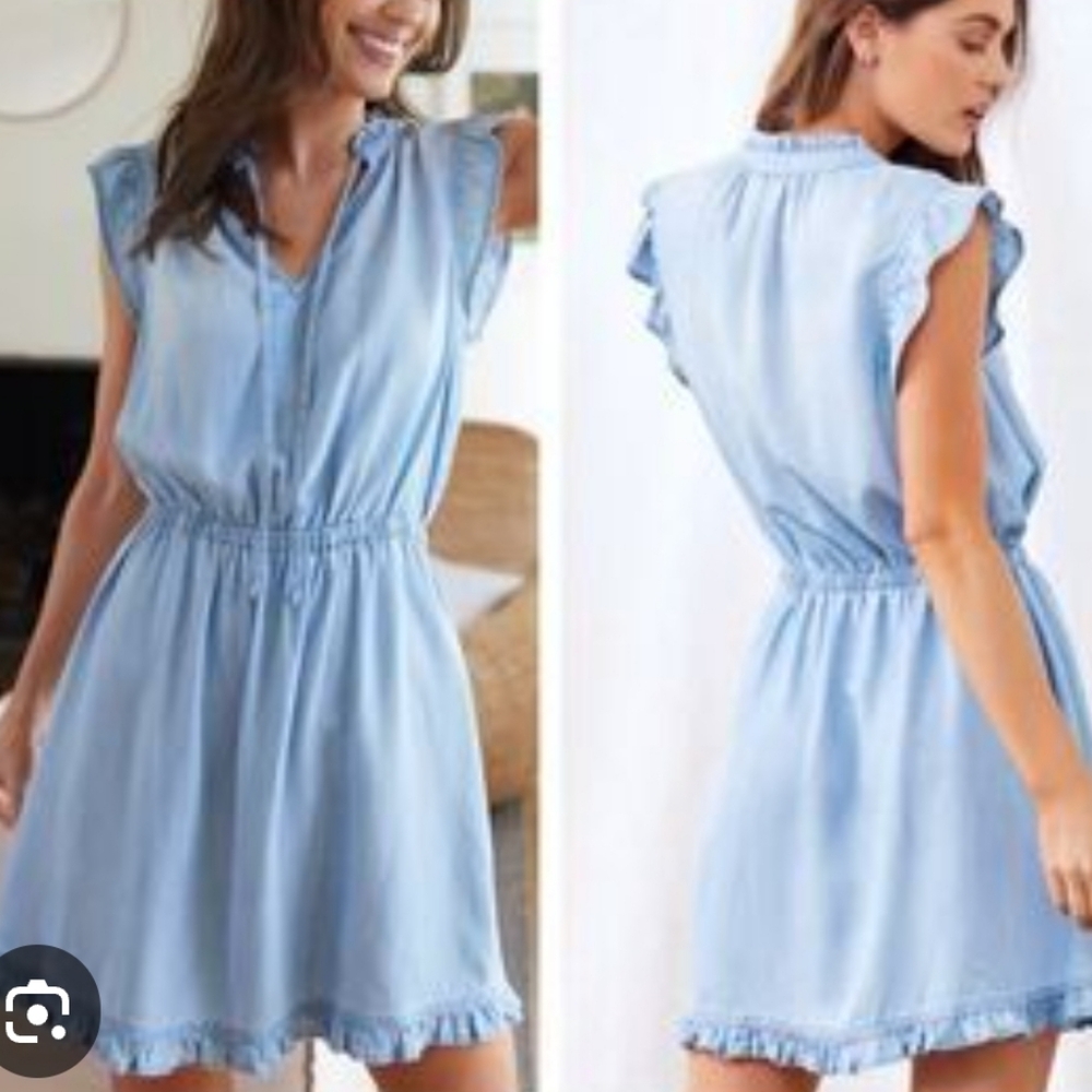 Bella Dahl Light Blue Smocked Waist Dress with Ruffle Hem